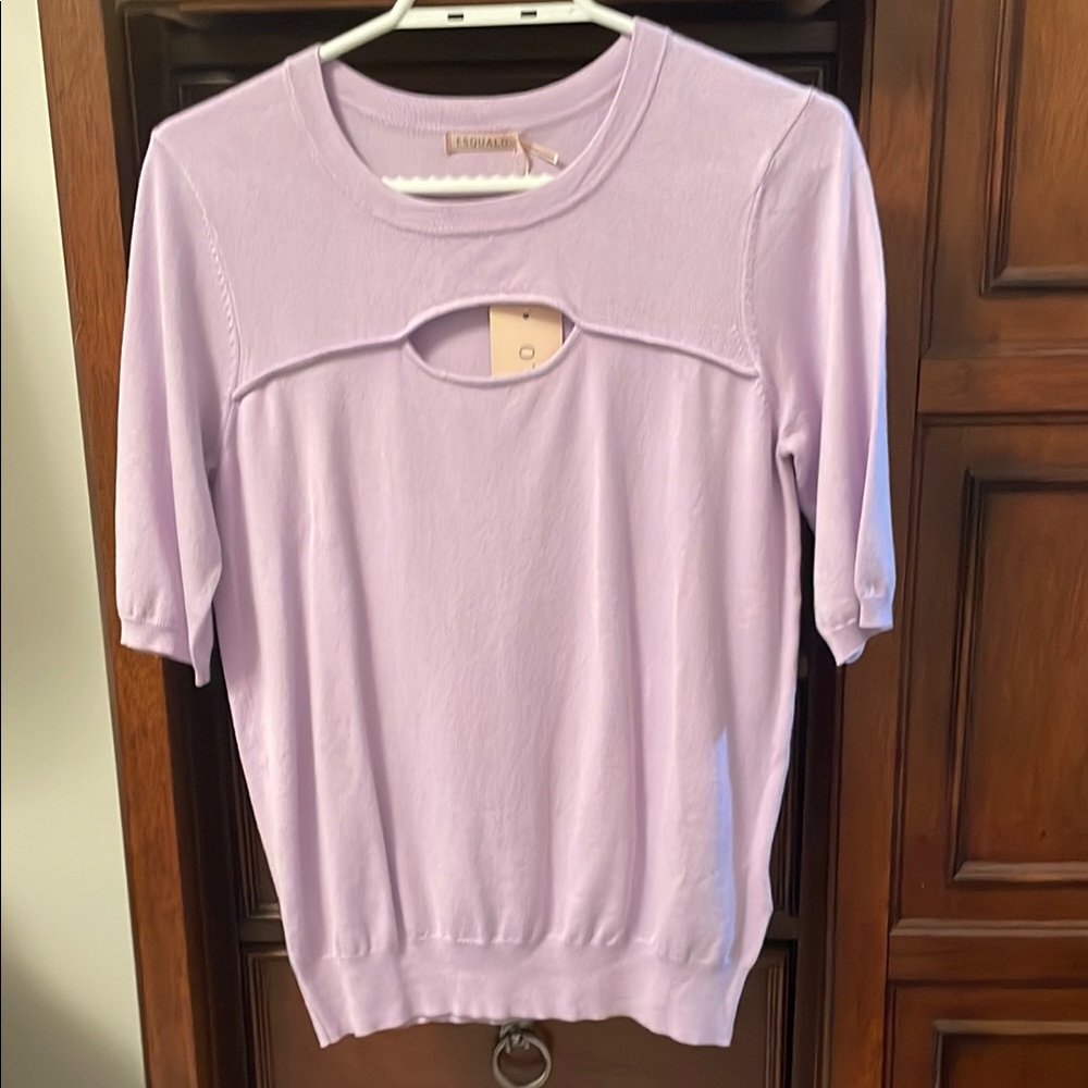 NWT ESQUALO Purple Ribbed Cut Out Blouse